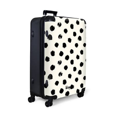 NoBoringSuitcases.com® - Koffer groot - Reiskoffer lichtgewicht - Wit met zwarte stippen - Rolkoffer met 4 wielen - Grote trolley XL - 98 liter bagage