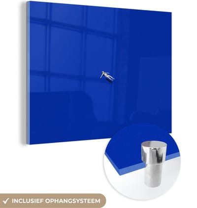 MuchoWow® Glasschilderij 120x90 cm - Schilderij acrylglas - Vintage - Blauw - Vrouw - Foto op glas - Schilderijen