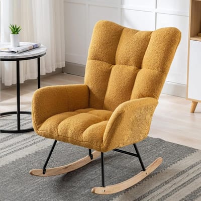 Schommelstoel Teddy - Leesstoel Accentstoel - Ontspannen Zitten - Hoge Rugleuning - 55 x 75 x 82 cm - Geel