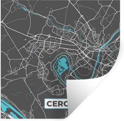 Muurstickers - Sticker Folie - Cergy - Plattegrond - Kaart - Stadskaart - Frankrijk - 100x100 cm - Plakfolie - Muurstickers Kinderkamer - Zelfklevend Behang XXL - Zelfklevend behangpapier - Stickerfolie