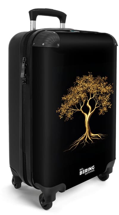 NoBoringSuitcases.com® - Handbagage koffer lichtgewicht - Reiskoffer trolley - Zwart met gouden boom - Reis rolkoffer met wieltjes - Carry on reistrolley op wielen - Luggage suitcase - 55x40x20 en 55x35x25 - Bagage 55 cm
