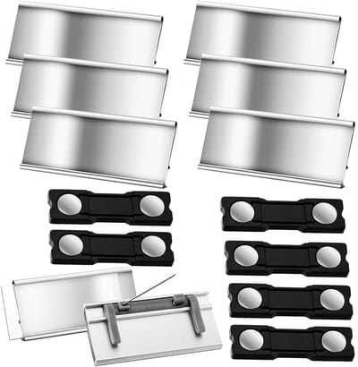Set van 6 Aluminium Naamlabels met Magnetische Bevestiging en Papieren Sleuf, Ideaal voor Kleding en Evenementen, Afmetingen 7 x 2.2 CM