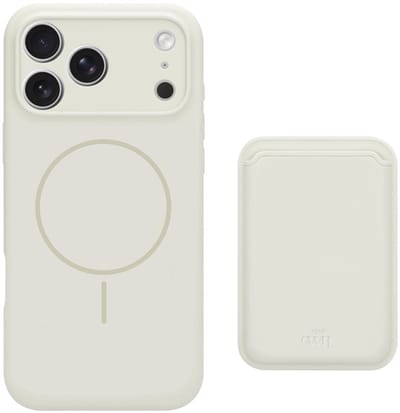 xoxo Wildhearts siliconen hoesje met magnetische kaarthouder (beige) - Geschikt voor iPhone 17 Pro Max MagSafe - Silicone case met wallet - ruimte voor pasjes - pasjeshouder - shockproof telefoonhoesje