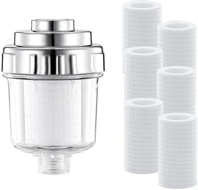 Dailygoods- Douchewaterfilter met 6 verwisselbare filterelementen - Douchefilter - Kalkfilter - Universeel - Gezond water - Afmetingen 17,5 x 11,5 x 9,5 cm