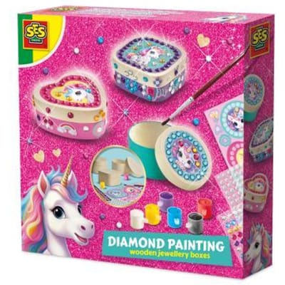 SES Creative - Hobby Pink - Unicorn - Diamant Painting - Knutselen Meisjes - Houten Sieradenboxen - Vanaf 5 jaar