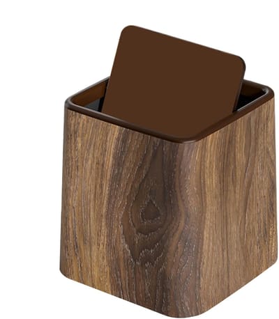 Bureau prullenbak-kleine prullenbak-Bureauprullenbak - kleine prullenbak met deksel voor opslag - geschikt voor slaapkamer, studentenkamer, bureau, kantoor, kinderkamer, keuken - houtkleur - 14,70 x 14,70 x 15,30 cm