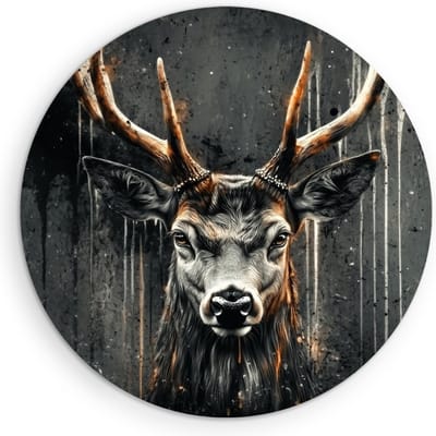 Saammp Muurcirkel Hout - Hert portret - Abstract - Natuur - Dieren - Ø 90 - Wandcirkel - Wanddecoratie Cirkel - Muurdecoratie Woonkamer - Slaapkamer decoratie - Rond Schilderij