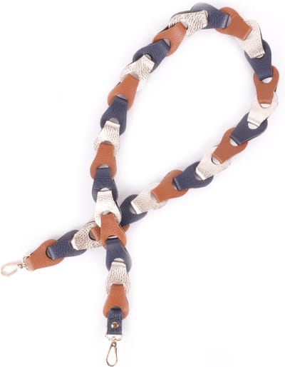Giuliano schouderband gevlochten metallic breed - donkerblauw/bruin/goud - made in Italy