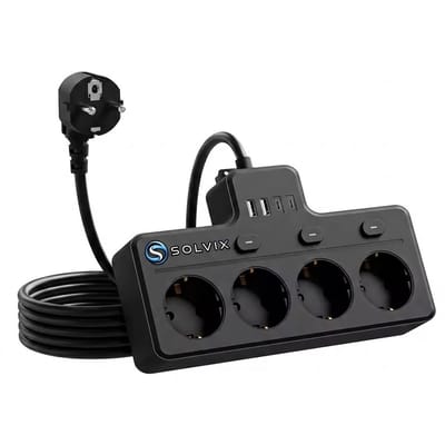 Solvix Stekkerdoos met USB – 8-in-1 Verlengsnoer met 4 Stopcontacten, 2 USB en 2 USB-C – Zwarte Tafelcontactdoos met 1,5 Meter Kabel