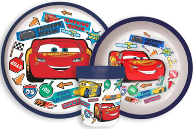 Disney Cars Serviesset - Beker 260 ml - Diepe kom - Plat bord - 3 stuks - Go - Antislip eetset - Voor verjaardagen en feestjes - Voor kinderen - Voor jongens