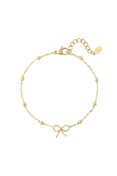 armband met strik - bracelet with bow tie - stainless steel en nikkelfree - kleur goudkleurig - goldplated -