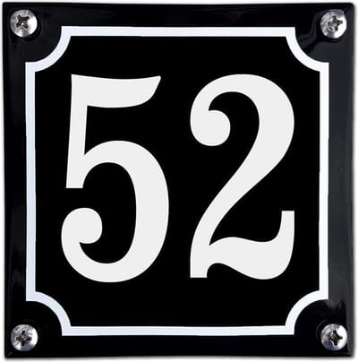 Zwart emaille huisnummer  - 52