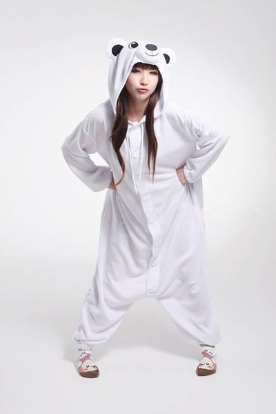 KIMU® Onesie IJsbeer Pak - Maat 128-134 - IJsberenpak Kostuum Wit Berenpak - Kinder Zacht Huispak Jumpsuit Dierenpak Pyjama Jongen Meisje Festival