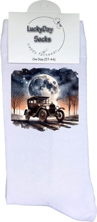 Oude auto - Verjaardags cadeau - Grappige sokken - Print sokken - Leuke sokken voor heren en dames - Moederdag - Vaderdag - Cadeau voor hem en haar - Kerstcadeau - Vrolijke sokken - Valentijns cadeau - Sokken waar je vrolijk van wordt - Maat 37-44