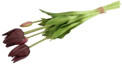 Countryfield Kunst tulpen boeket Greigii - 5x stuks - paars - real touch - 45 cm - levensechte kunstbloemen