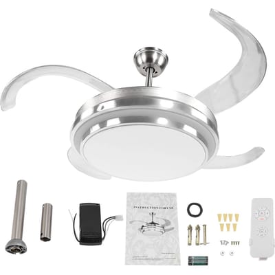 Ventilateur de plafond LED 42  avec lumières à changement de 3 couleurs et télécommande Ventilateur de plafond à 4 pales white