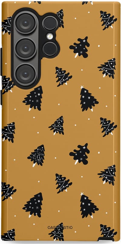 Casetastic hoesje geschikt voor Samsung Galaxy S23 Ultra - Dubbellaagse bescherming - Zwarte Kerstboom Feest - Fashion Case - Goud Donkergrijs Taupe
