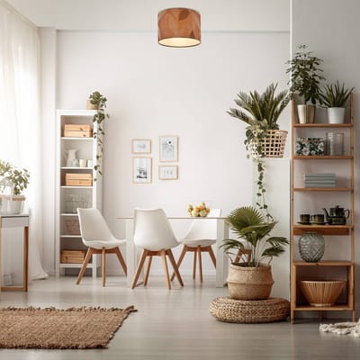 B.K.Licht Mata - Plafondlamp - bladeren decoratie - boho stijl woonnkamer lamp - E27 fitting - Ø35 - natuurlik - koffiekleur