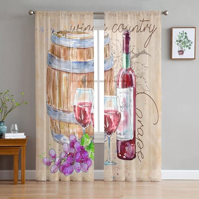 Zomer Herfst Wijnvat Vintage Transparante Gordijnen voor Slaapkamer Woonkamer Voile Raamgordijnen Tule Gordijnen voor Kinderkamer 135W x 114H(cm) white