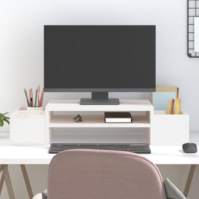 vidaXL - Monitorstandaard - 70x27,5x15 - cm - massief - grenenhout - wit