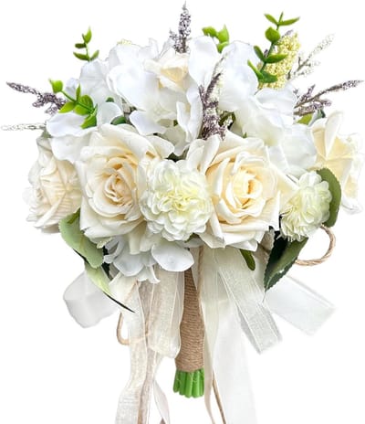 Bruidsboeket - Bruidsmeisjesboeket Toss Boeket - Bruiloft Decoratie - Handgemaakt Zijde - 28cm Hoog 24cm Diameter - Champagne Wit