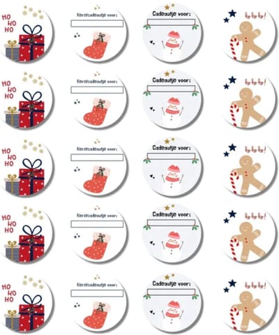 Kerst - Etiketten - Cadeaustickers - Peperkoekmannetje - Kerstcadeau versieren - Om een naam op te schrijven - Naamstickers