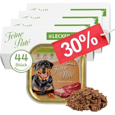 44 x 150 g Lecker.Pet® Gino's Feine Paté Rijk aan Rundvlees Nat hondenvoer Volledig hondenvoer