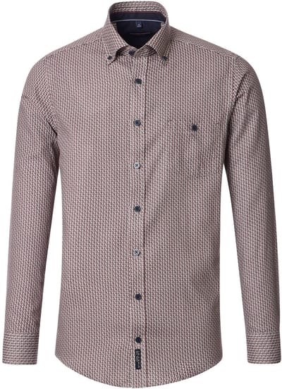 CASA MODA Sport casual fit overhemd - popeline - blauw met rood en wit dessin - Strijkvriendelijk - Boordmaat: 45 - 46