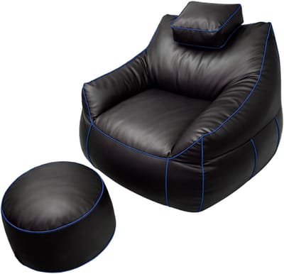 Bananair - Zitzak gaming met poef - Voetenbank gaming - Kunstleer - Voor Volwassenen & Kinderen - 100x110 cm - Blauw