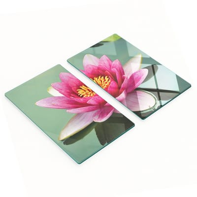 Set van twee decoratieve glazen keukenplanken met lotusbloemmotief, 2x30x52 cm