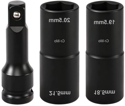 Set van 3 Dubbele Hoofd Impact Schroevendraaiers met Moer, 18.5-21.5mm, 1/2" Verlengstuk, CV Staal, Ideaal voor Klussen en Reparaties