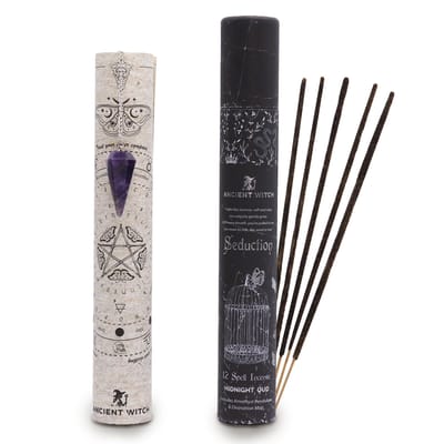 Ancient Witch wierook - verleiding - seduction - amethist pendel - heksen wierook - spell incense - koker 12 stokjes