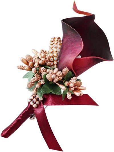Bloemen Broche - Bruids Boutonniere - Bruiloft Versieren - Met Strass - 6x6x12 cm - Rood