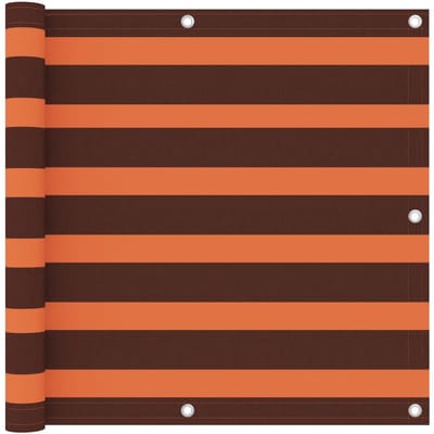 Balkonscherm - 90x400 cm - Oxford Stof - Oranje & Bruin Gestreept - Wind- & Waterdicht - Hoog Privacy Doek met Aluminium Oogjes - Incl. 12m Touw