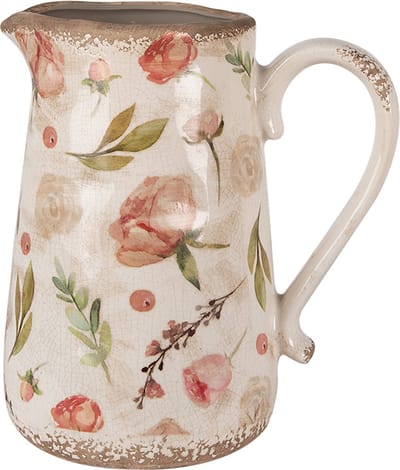 Clayre & Eef Decoratie Kan 21x15x23 cm Beige Roze Keramiek Bloemen