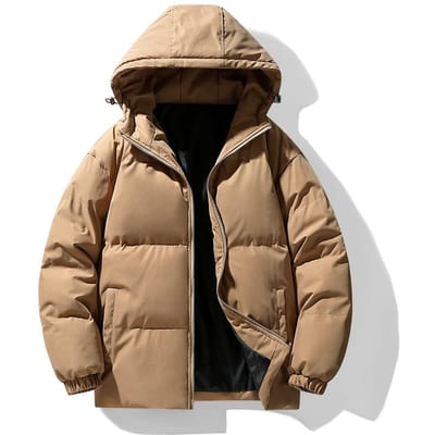 Vêtements d'hiver neufs en coton rembourré pour hommes et femmes, même vêtements rembourrés en coton à capuche, vestes rembourrées en coton épaisses et chaudes à la mode, hauts pour hommes 4XL chameau
