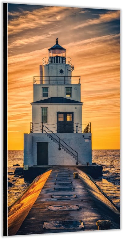 Dibond –Vuurtoren bij de Zee– 100x200cm Foto op Aluminium (Met Ophangsysteem)