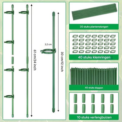GELLDG 20 Stuks - Rankstaven - Plantensteunen - Verstelbare Lengte 30 cm - Makkelijk in Gebruik en Multifunctioneel - Geschikt voor Tomaten, Komkommers, Orchideeën, Bonen en Erwten - Kunststof - Incl. 20 Stabiele Staken