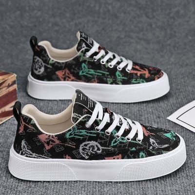 Casual Sneakers Heren Skateboard Schoenen Designer Mode Wandelen Flats Bedrukking Ademend Sportschoenen Nieuwe Witte Gevulkaniseerde Schoenen 41 zwart