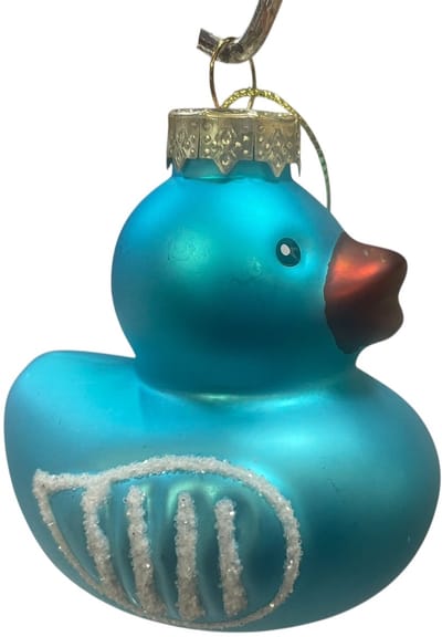 Badeendje - kerstbal - kersthanger - Ducky - kleur blauw - afmeting 8 x 7 x 7 cm