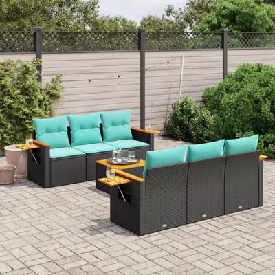 vidaXL - 7-delige - Loungeset - met - kussens - poly - rattan - zwart