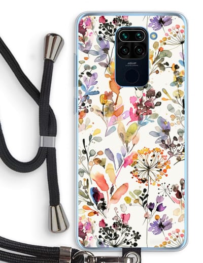 Case Company® - Hoesje met koord geschikt voor Xiaomi Redmi Note 9 hoesje met Koord - Wilde grassen - Telefoonhoesje met Zwart Koord - Bescherming aan alle Kanten en Over de Schermrand