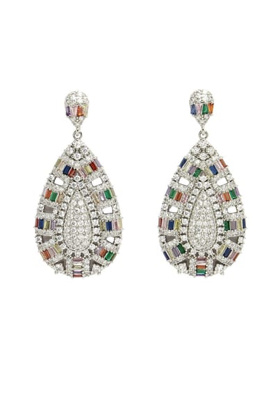 AVANT-GARDE PARIS Diva Collection - Drop earrings met multicolor stenen - 1 stuk - Zilver en rhodium plating