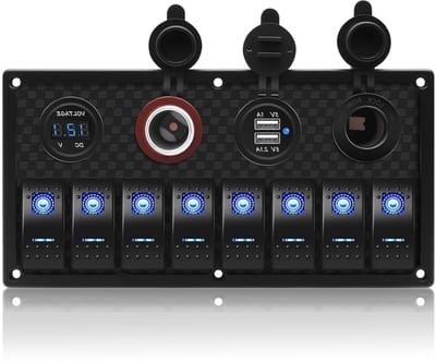 8 Gang Rocker Switch Paneel voor Auto, Boot, Marine, RV, Truck en Camper - Multifunctioneel met Blauwe Verlichting