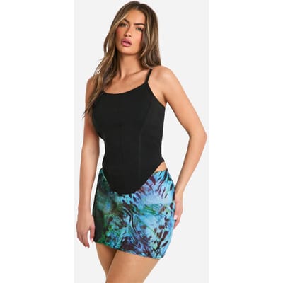 boohoo Dames Bedrukte getextureerde mesh mini-rok | Blauw | Maat: 38