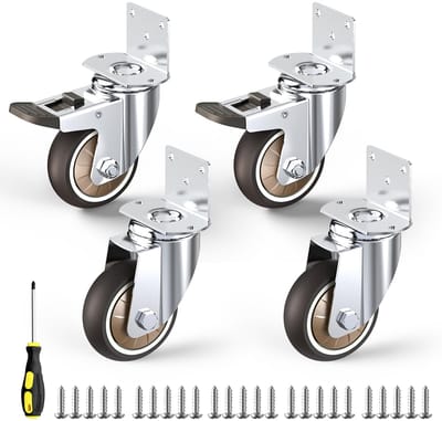 Unyqoos® Set van 75 mm meubelzwenkwielen met L-montageplaat en hoge draagkracht