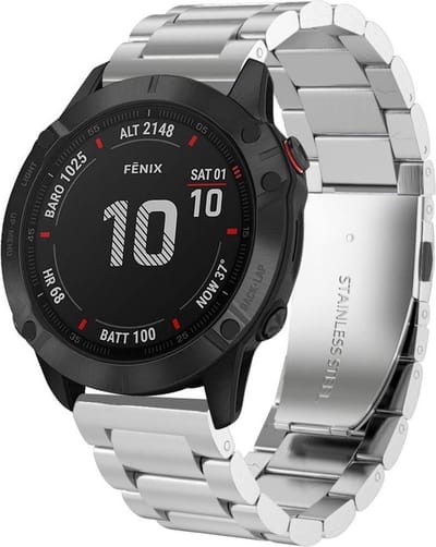 Strap-it Stalen schakel band geschikt voor Garmin Fenix 9 (Pro) 51mm / Fenix 8 (Pro) 51mm / Garmin Fenix 7x (Pro - Sapphire Solar) / Fenix 6x (Pro - Sapphire) / Fenix 5x (Plus) / Fenix 3 / Epix Pro (Gen 2 - 51mm) / Enduro 1-2-3 - Zilver