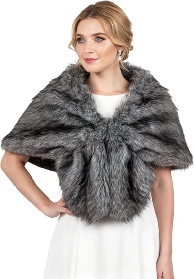 Lange Dames Sjaal met Neppelsbont Kraag, Warme Col Sjaal voor Koude Winter en Feestjes