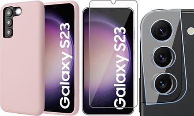 Hoesje geschikt voor Samsung Galaxy S23 - Screenprotector GlassGuard & Camera Lens Screen Protector - Back Cover Case SoftTouch Roze