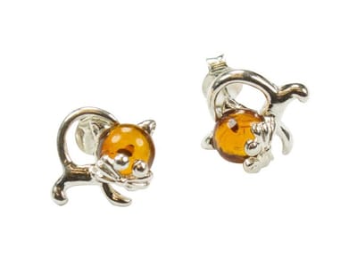 Zilveren knop oorbellen Barnsteen / Amber 925 zilver